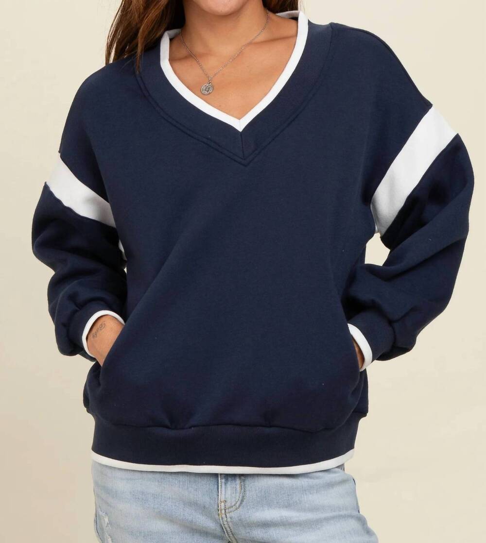 NEW PINKBLUSH maya oversized v-neck pullover in navy